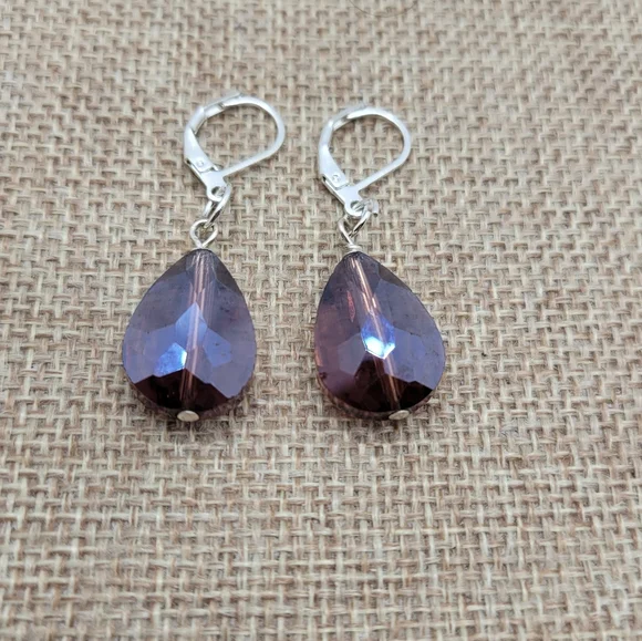 Elegant Silver and Brown Teardrop Earrings - Picture 2 of 5